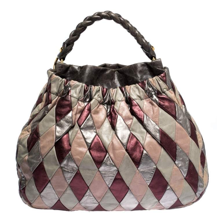 Pre Owned Miu Miu Multicolor Patchwork Leather Harlequin Hobo