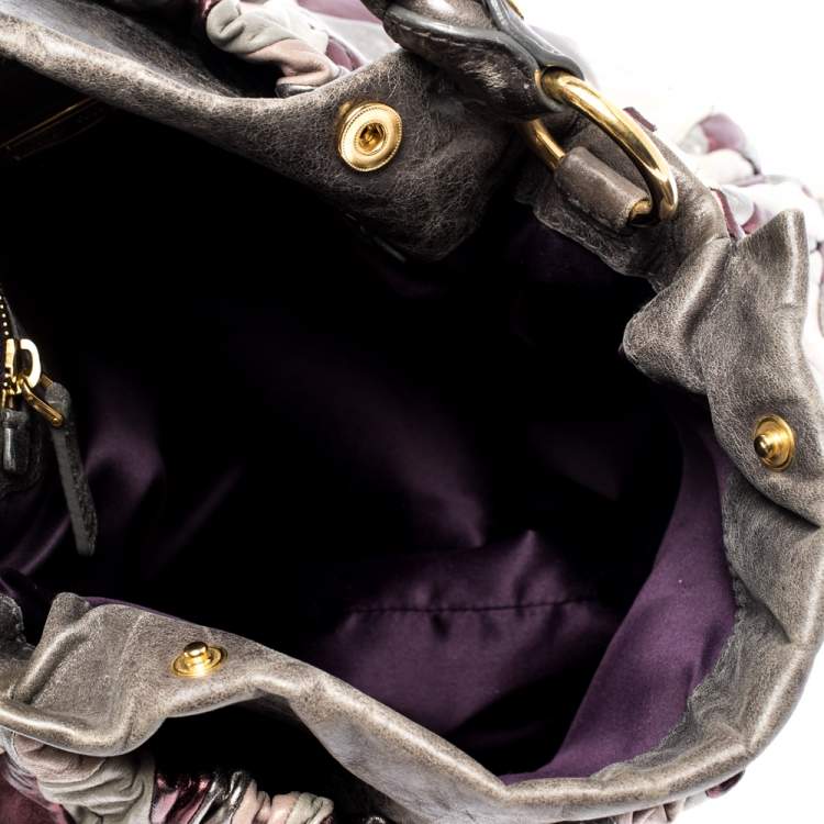 Pre Owned Miu Miu Multicolor Patchwork Leather Harlequin Hobo