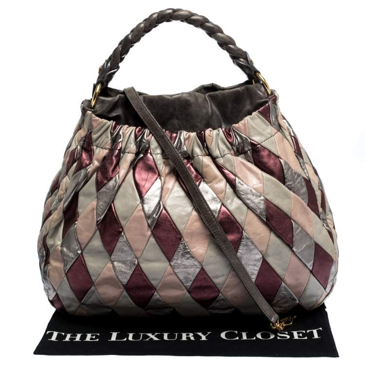 Pre Owned Miu Miu Multicolor Patchwork Leather Harlequin Hobo