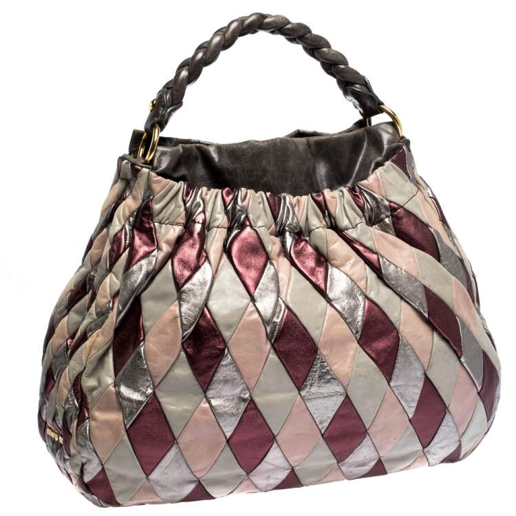 Pre Owned Miu Miu Multicolor Patchwork Leather Harlequin Hobo