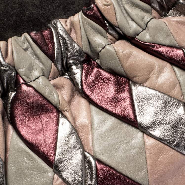 Pre Owned Miu Miu Multicolor Patchwork Leather Harlequin Hobo