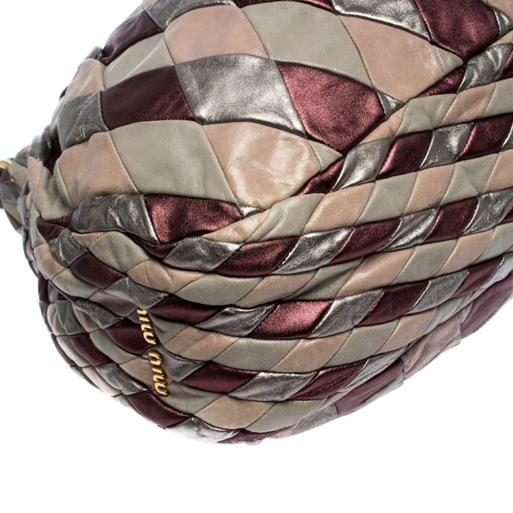 Pre Owned Miu Miu Multicolor Patchwork Leather Harlequin Hobo