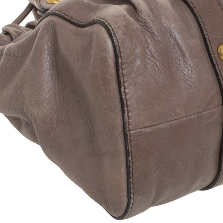 Pre Owned Miu Miu Khaki Matelasse Leather Satchel 