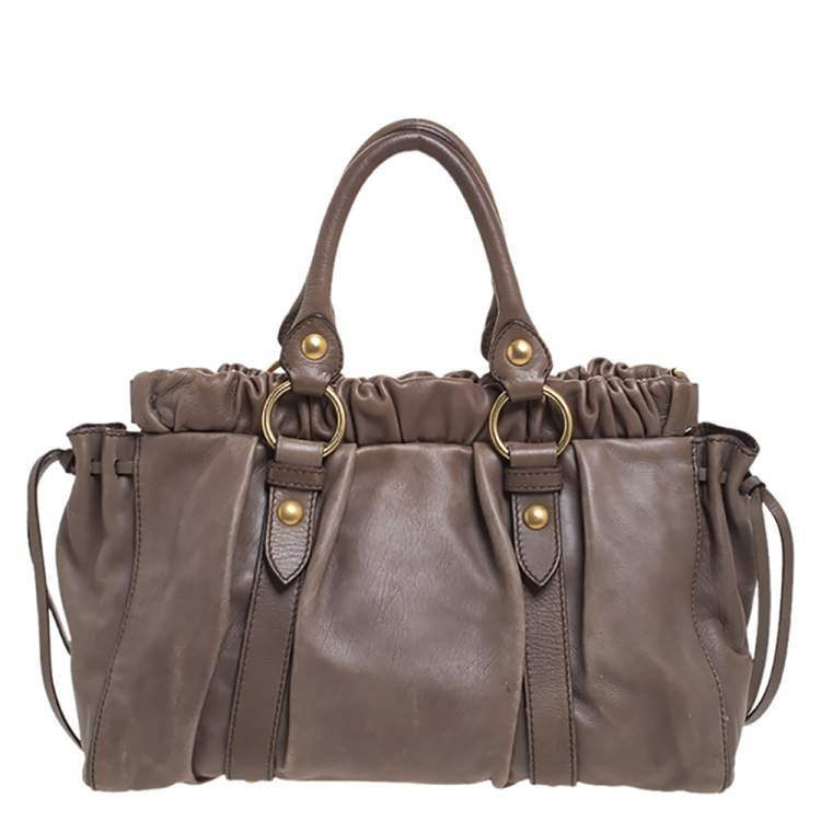 Pre Owned Miu Miu Khaki Matelasse Leather Satchel 