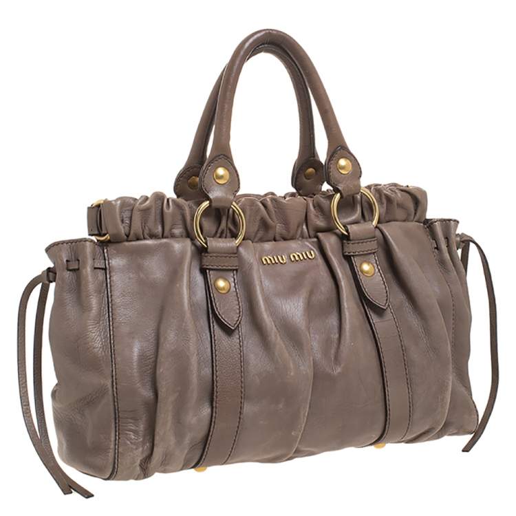 Pre Owned Miu Miu Khaki Matelasse Leather Satchel 