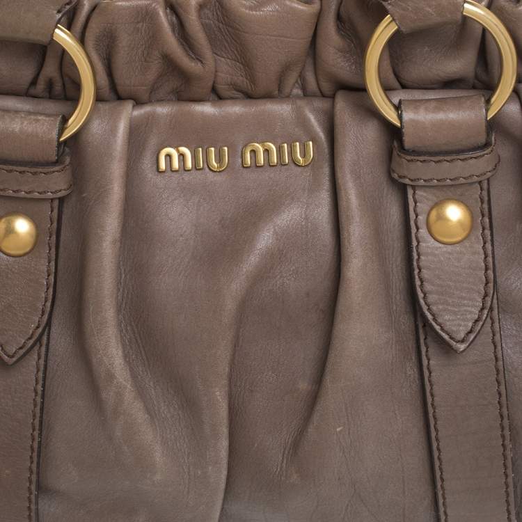 Pre Owned Miu Miu Khaki Matelasse Leather Satchel 