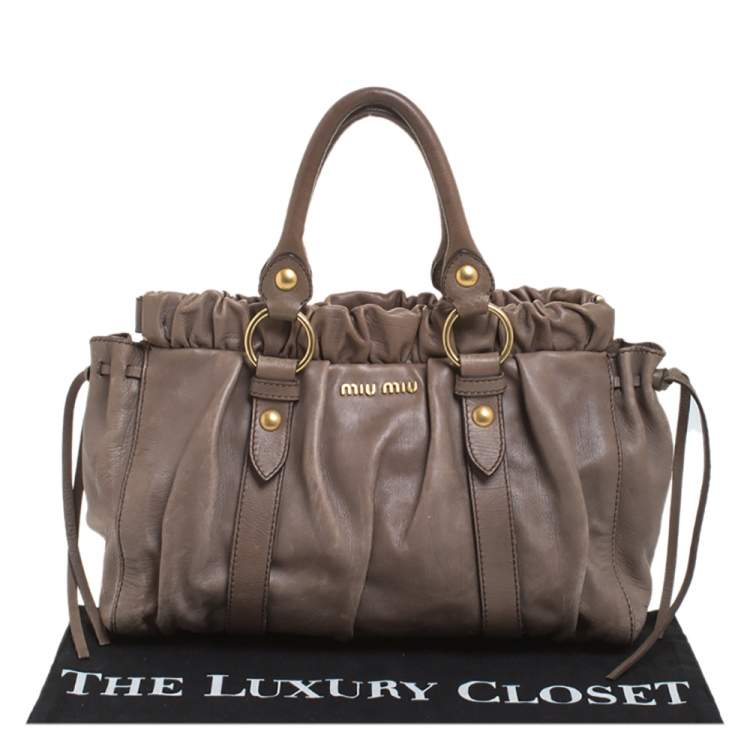 Pre Owned Miu Miu Khaki Matelasse Leather Satchel 