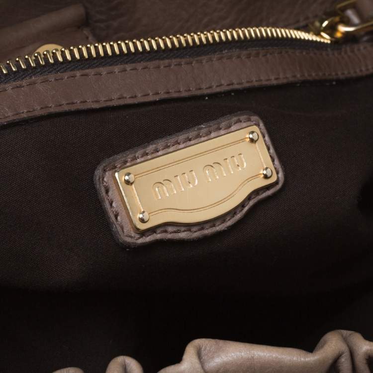 Pre Owned Miu Miu Khaki Matelasse Leather Satchel 