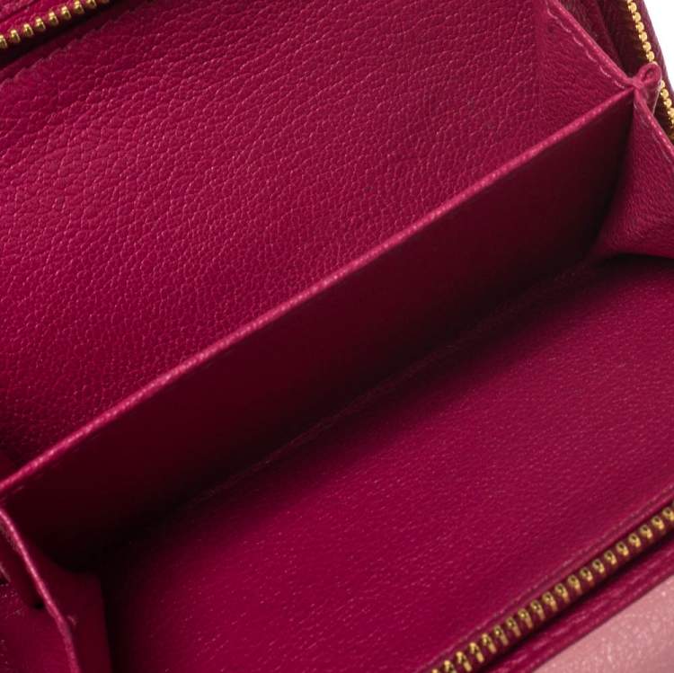 Pre Owned Miu Miu Two Tone Pink Leather Madras Compact Wallet