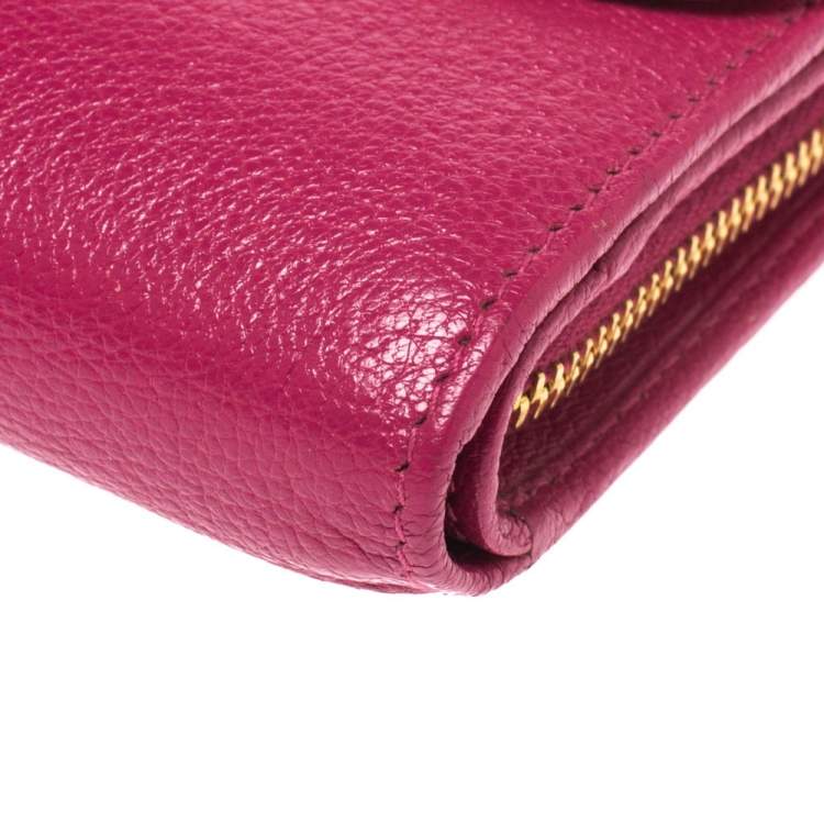 Pre Owned Miu Miu Two Tone Pink Leather Madras Compact Wallet