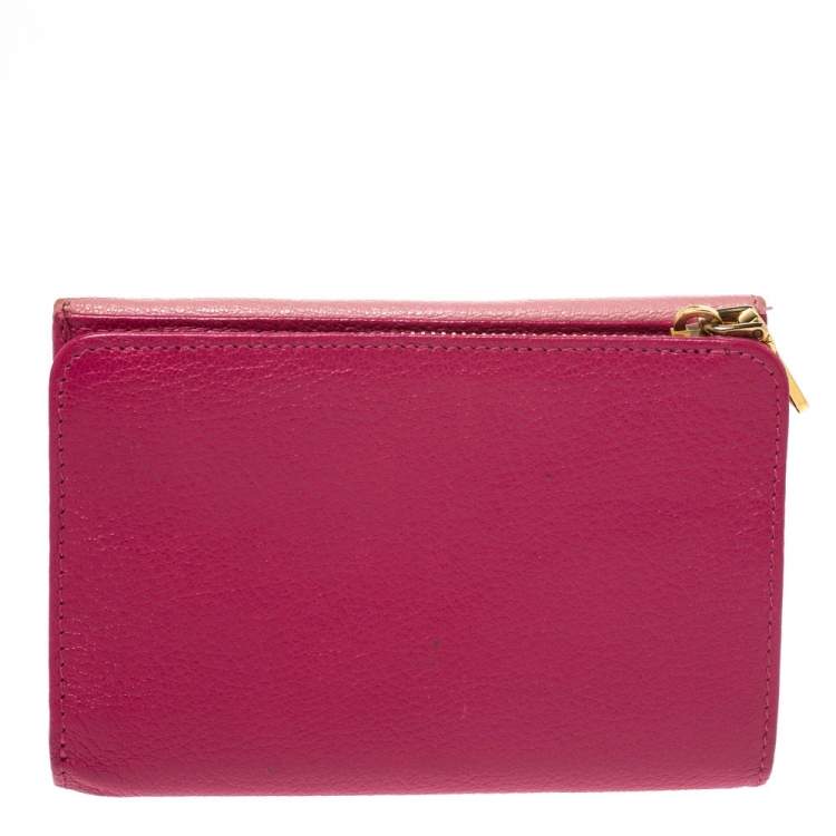 Pre Owned Miu Miu Two Tone Pink Leather Madras Compact Wallet