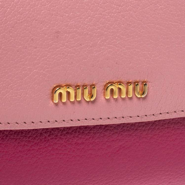 Pre Owned Miu Miu Two Tone Pink Leather Madras Compact Wallet