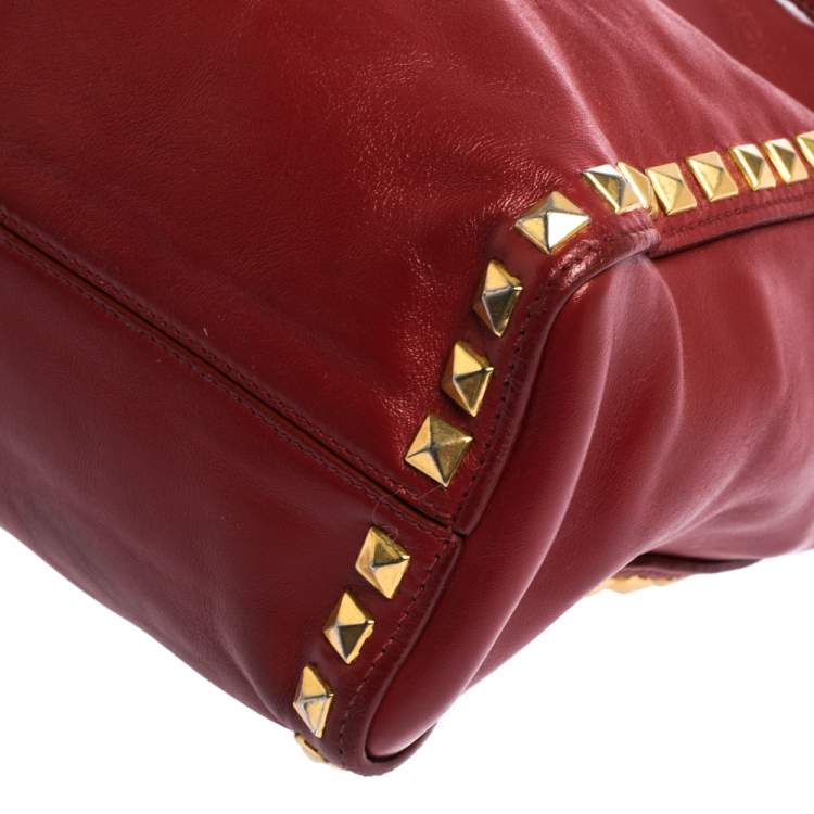 Pre Owned Miu Miu Red Leather Studded Tote
