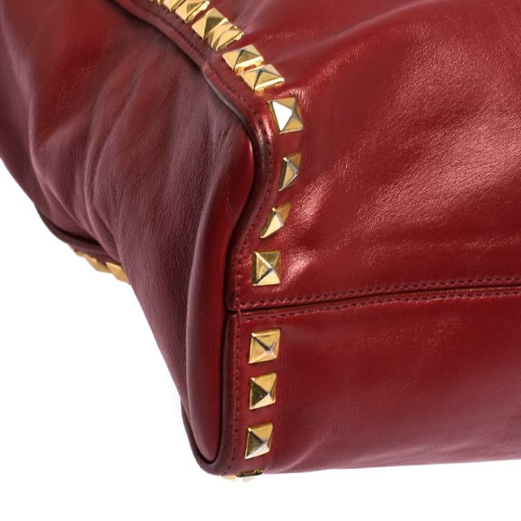 Pre Owned Miu Miu Red Leather Studded Tote