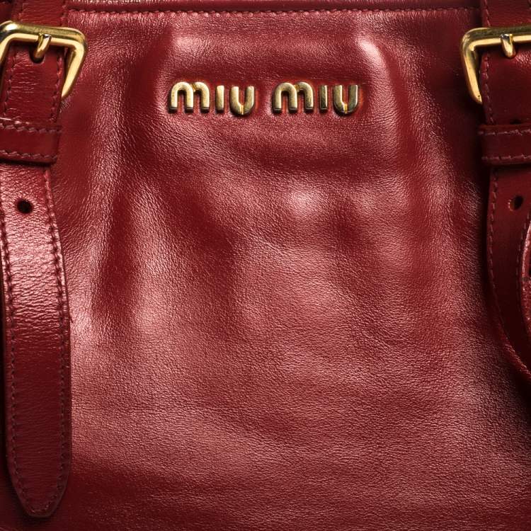 Pre Owned Miu Miu Red Leather Studded Tote