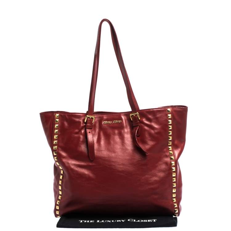 Pre Owned Miu Miu Red Leather Studded Tote