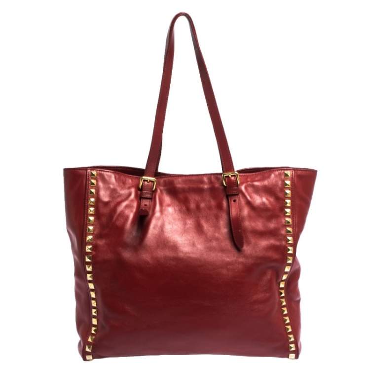 Pre Owned Miu Miu Red Leather Studded Tote