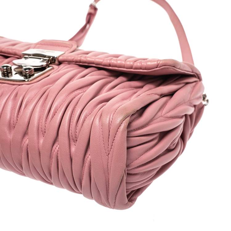 Pre Owned Miu Miu Pink Matelasse Leather Crossbody Bag