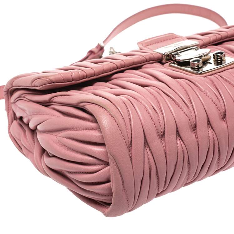 Pre Owned Miu Miu Pink Matelasse Leather Crossbody Bag