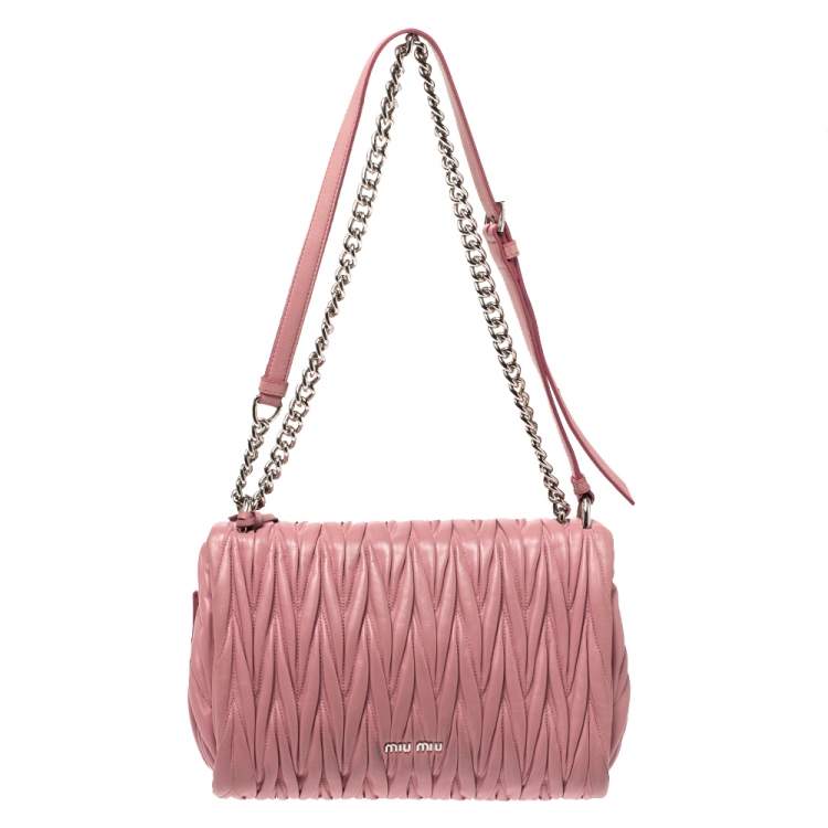 Pre Owned Miu Miu Pink Matelasse Leather Crossbody Bag