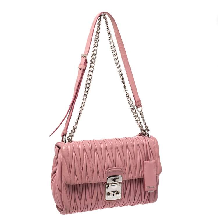 Pre Owned Miu Miu Pink Matelasse Leather Crossbody Bag