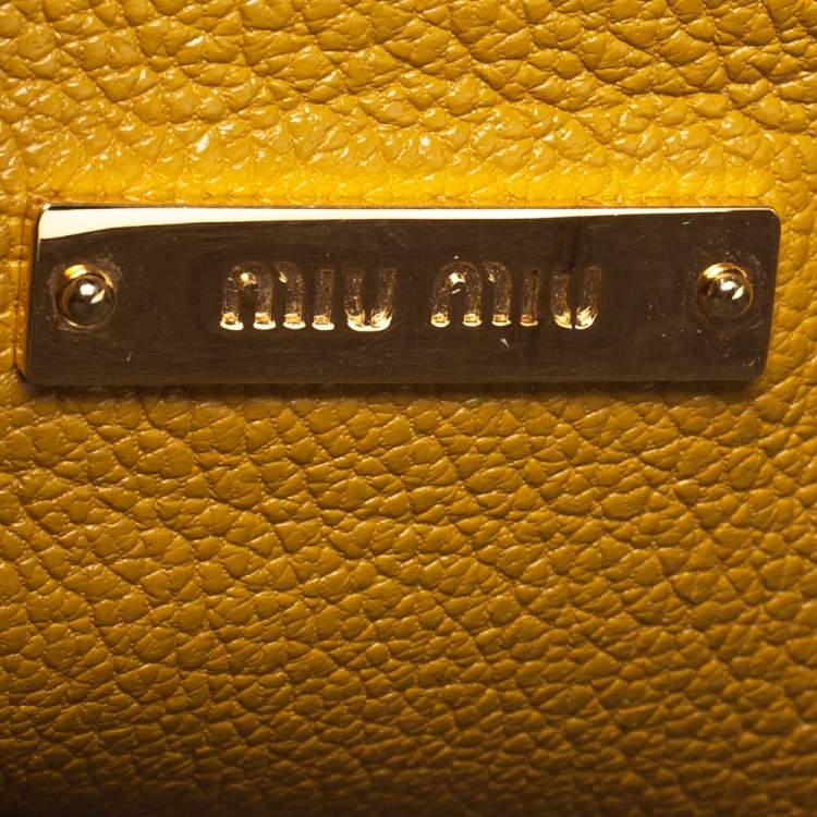 Pre Owned Miu Miu Mustard/Grey Madras Leather Push Lock Top Handle Bag
