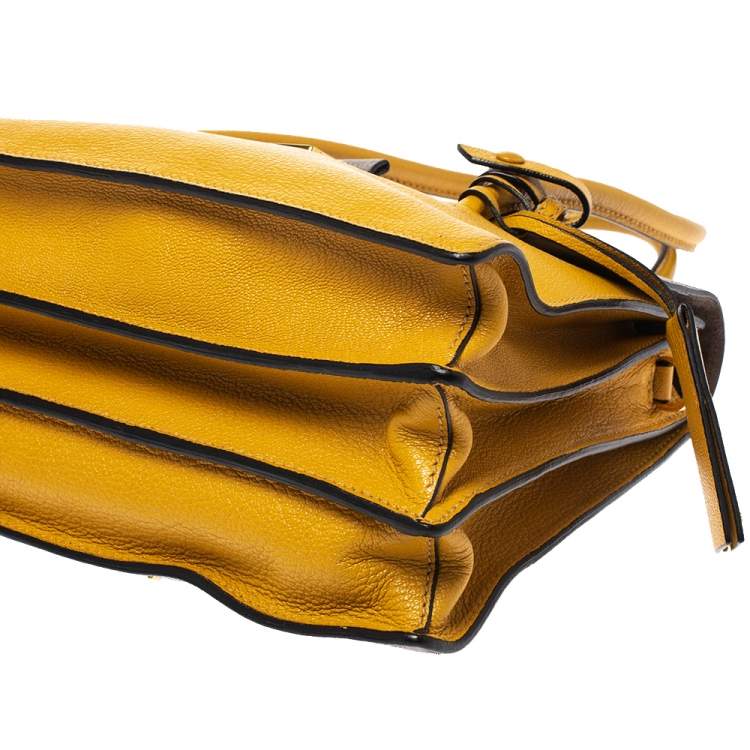 Pre Owned Miu Miu Mustard/Grey Madras Leather Push Lock Top Handle Bag