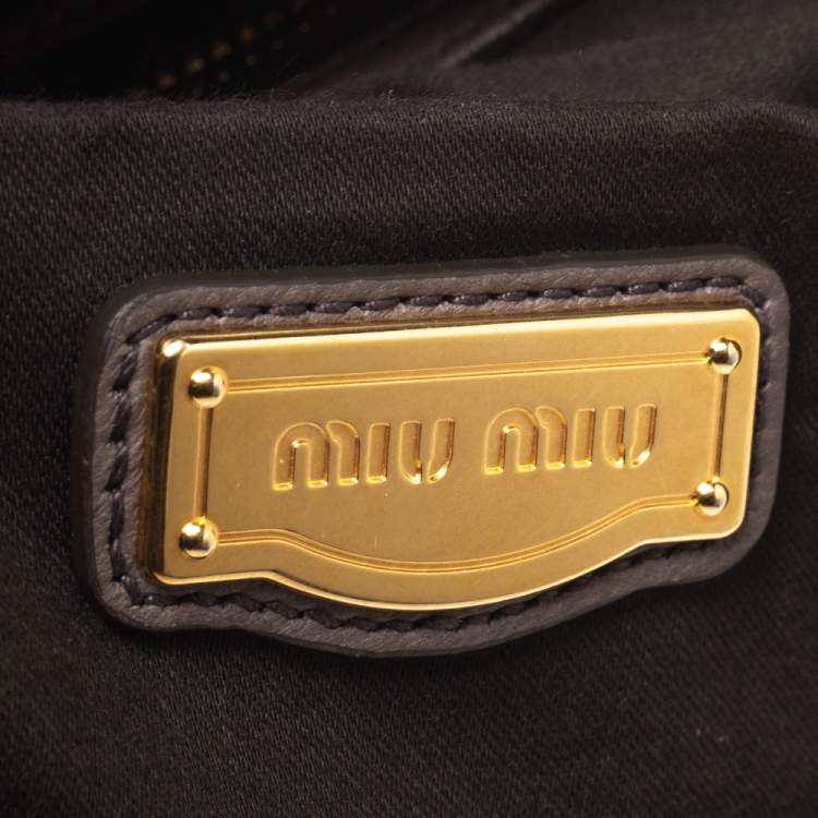 Pre Owned Miu Miu Taupe Matelasse Leather Coffer Hobo