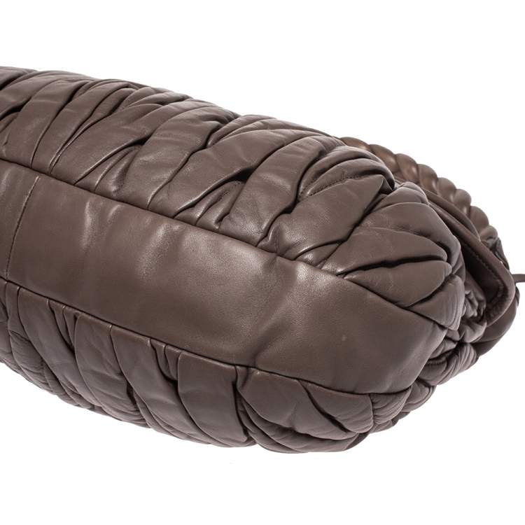 Pre Owned Miu Miu Taupe Matelasse Leather Coffer Hobo