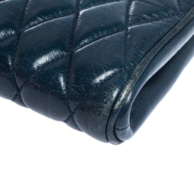 Pre Owned Miu Miu Blue Diamond Quilted Leather Zip Wristlet Clutch