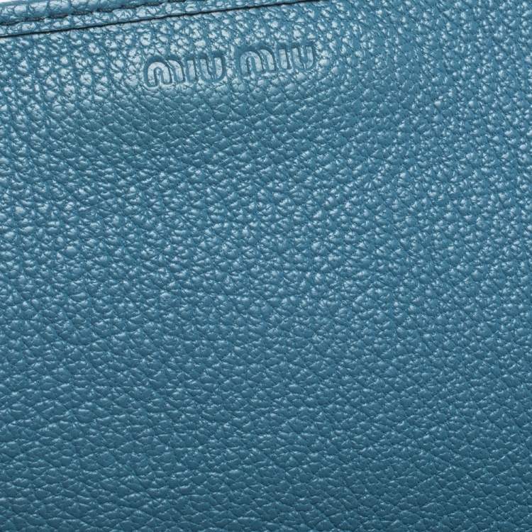 Pre Owned Miu Miu Blue Leather Flap Wallet On Chain