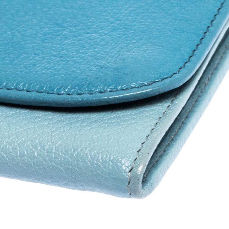 Pre Owned Miu Miu Blue Leather Flap Wallet On Chain