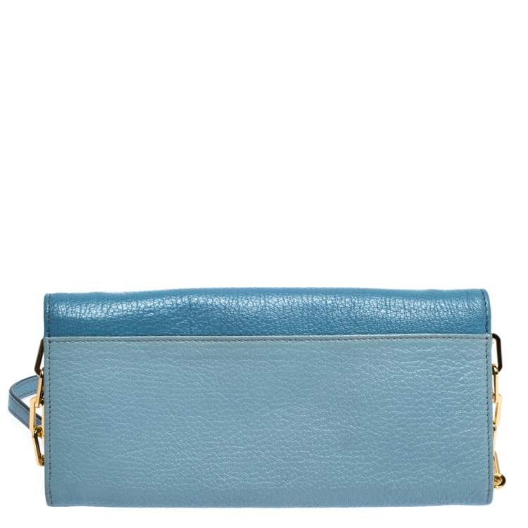Pre Owned Miu Miu Blue Leather Flap Wallet On Chain