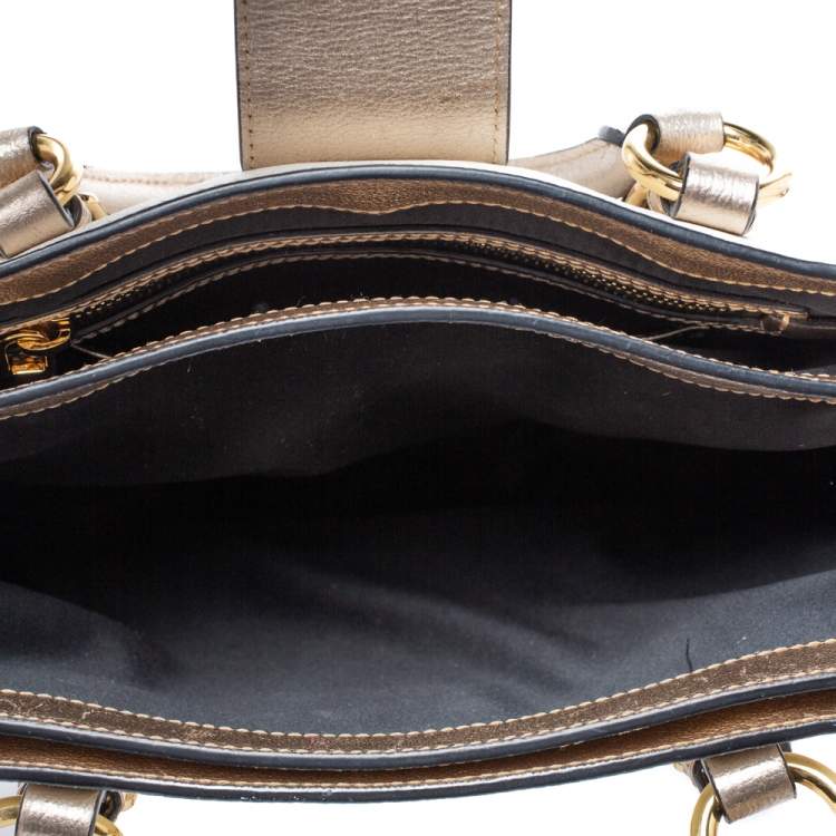 Pre Owned Miu Miu White/Metallic Peach Leather Madras Tote