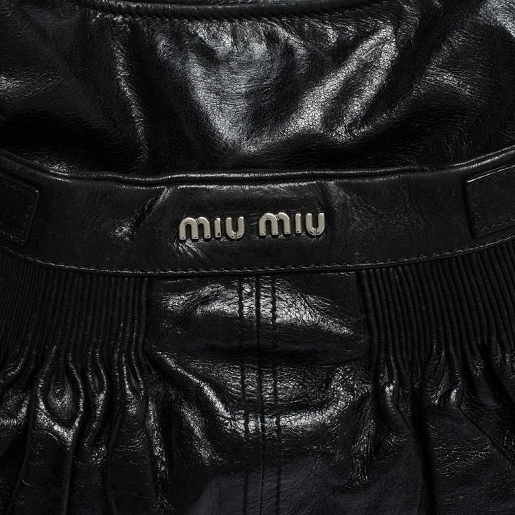 Pre Owned Miu Miu Black Pleated Leather Buckle Hobo