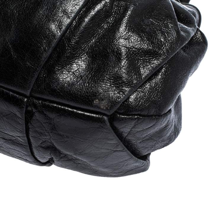 Pre Owned Miu Miu Black Pleated Leather Buckle Hobo