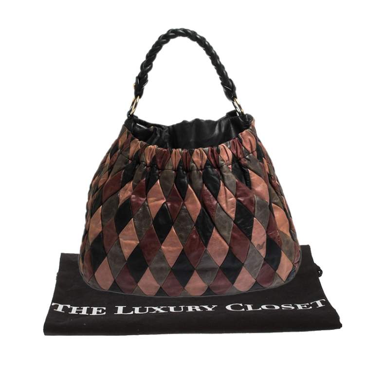 Pre Owned Miu Miu Multicolor Patchwork Leather Harlequin Hobo