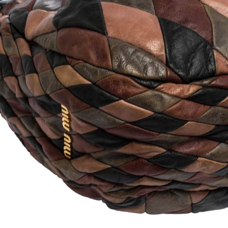 Pre Owned Miu Miu Multicolor Patchwork Leather Harlequin Hobo