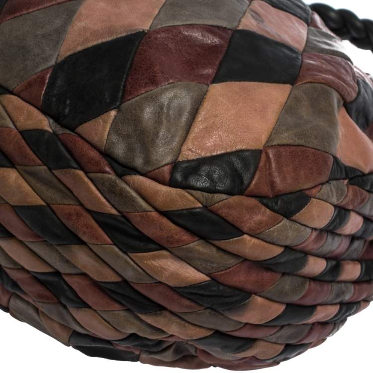Pre Owned Miu Miu Multicolor Patchwork Leather Harlequin Hobo