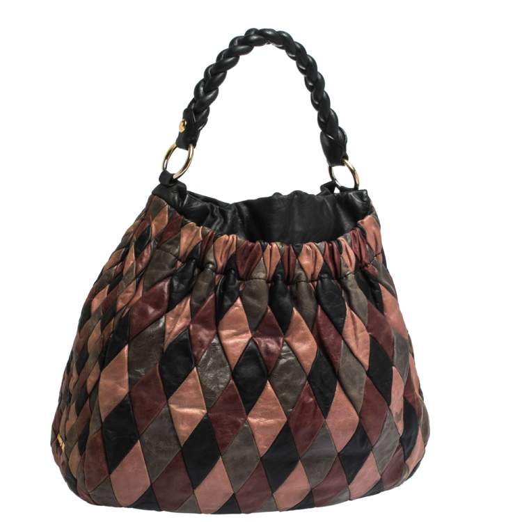 Pre Owned Miu Miu Multicolor Patchwork Leather Harlequin Hobo