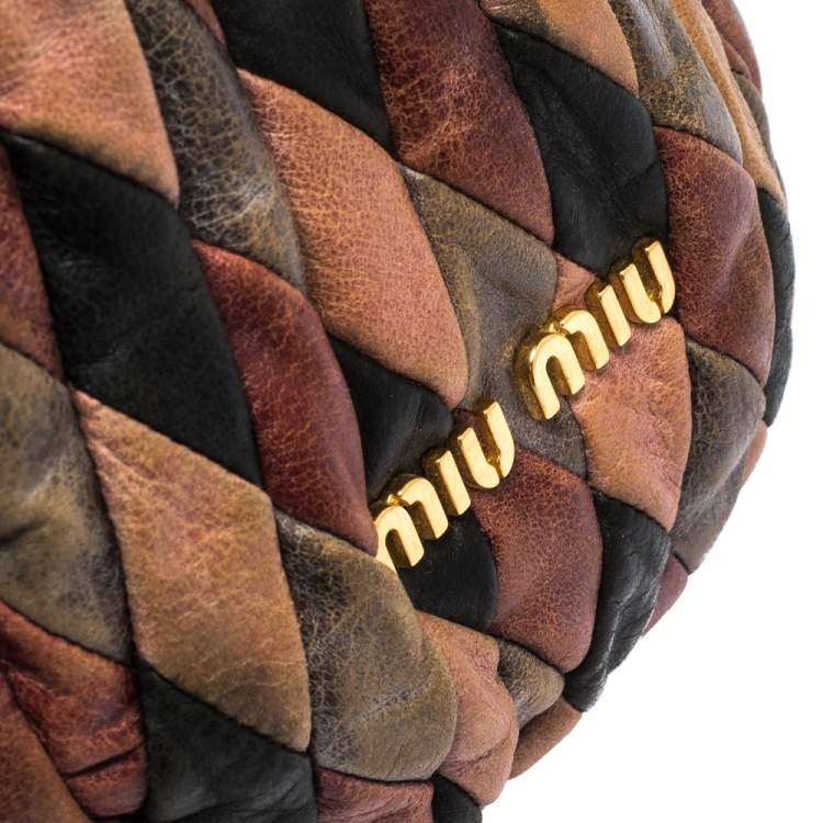 Pre Owned Miu Miu Multicolor Patchwork Leather Harlequin Hobo
