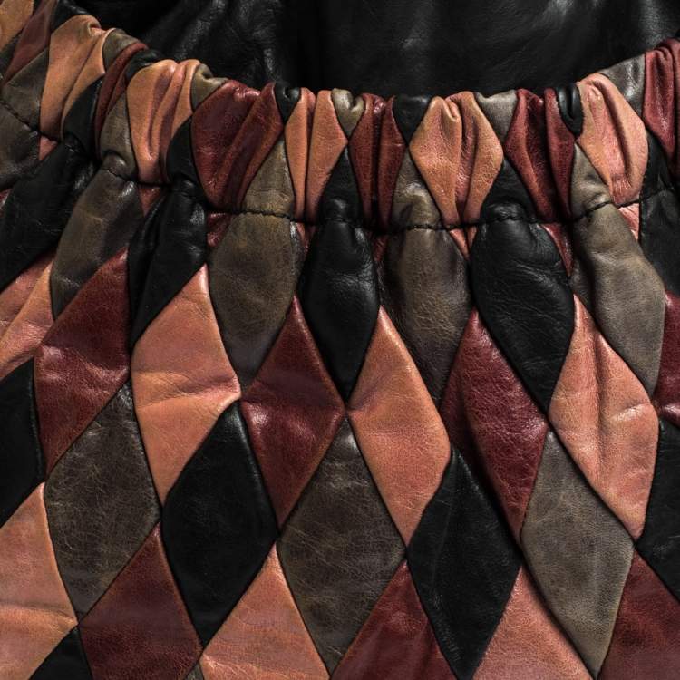 Pre Owned Miu Miu Multicolor Patchwork Leather Harlequin Hobo