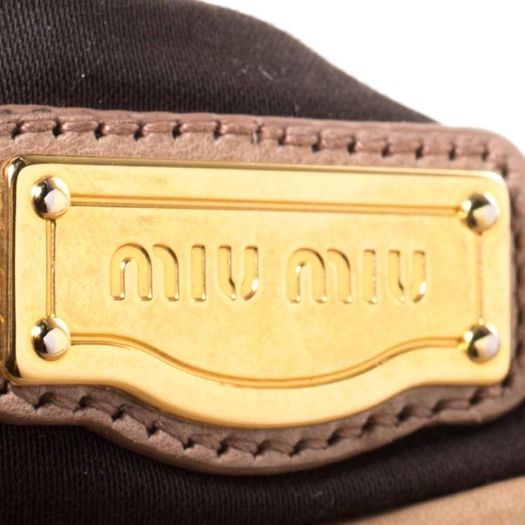 Pre Owned Miu Miu Beige Matelasse Leather Coffer Hobo