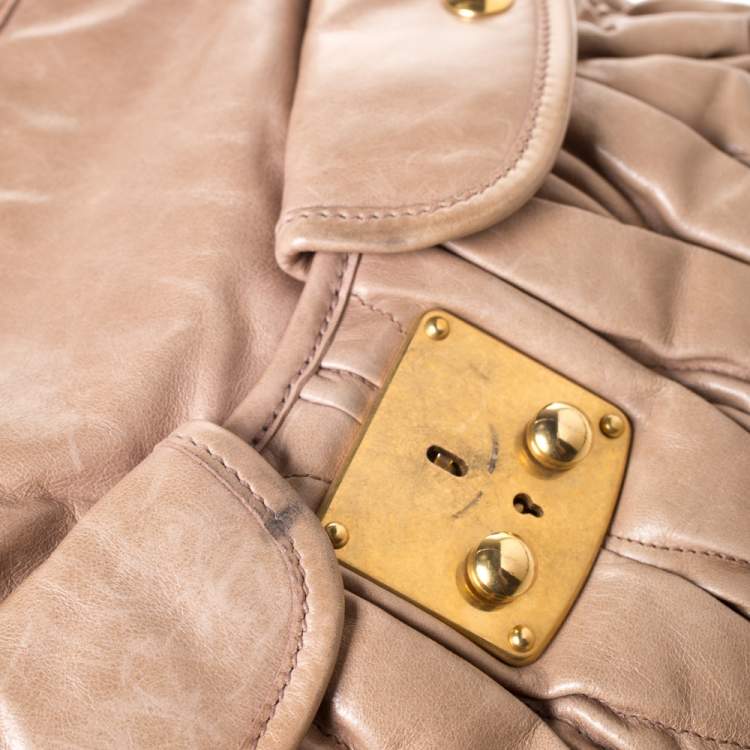 Pre Owned Miu Miu Beige Matelasse Leather Coffer Hobo