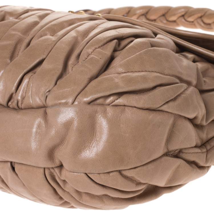 Pre Owned Miu Miu Beige Matelasse Leather Coffer Hobo