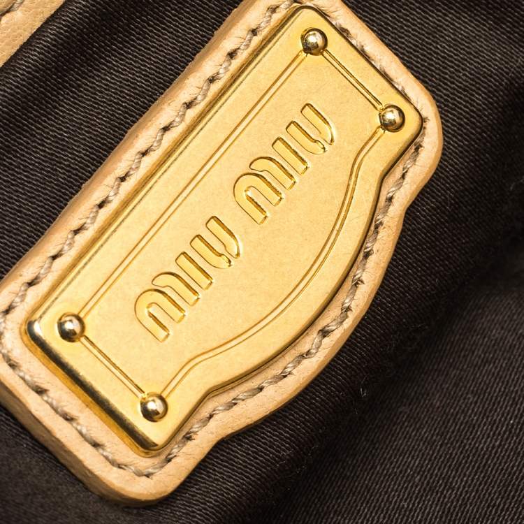 Pre Owned Miu Miu Beige Matelasse Leather Turnlock Top Handle Bag