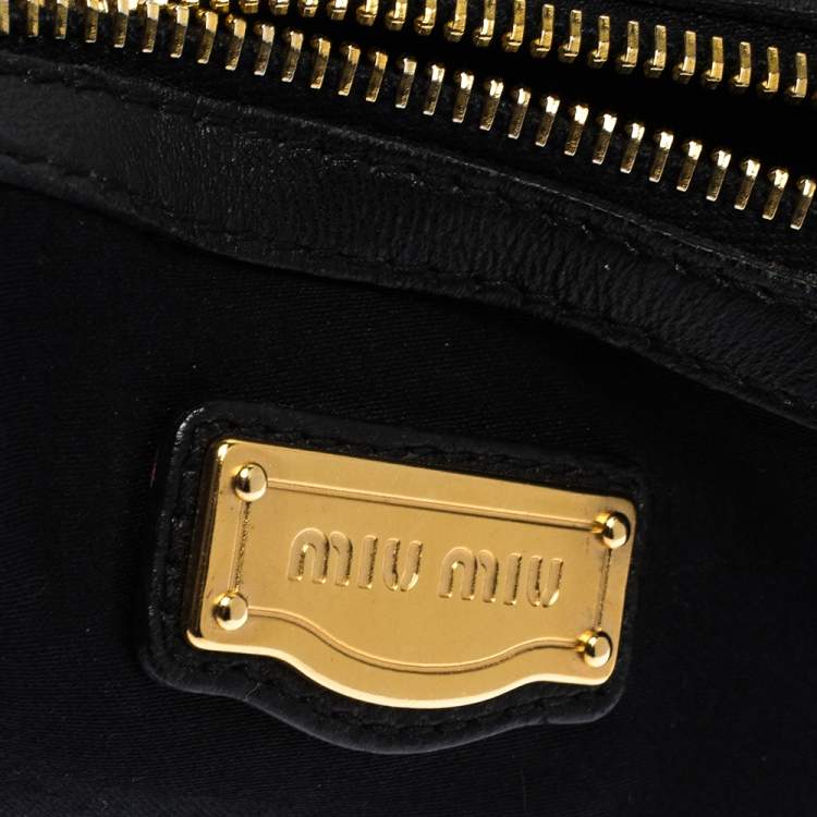 Pre Owned Miu Miu Black Matelasse Leather Hobo