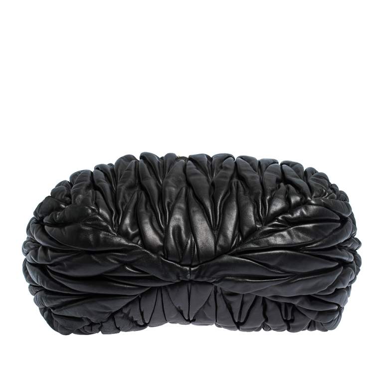 Pre Owned Miu Miu Black Matelasse Leather Hobo