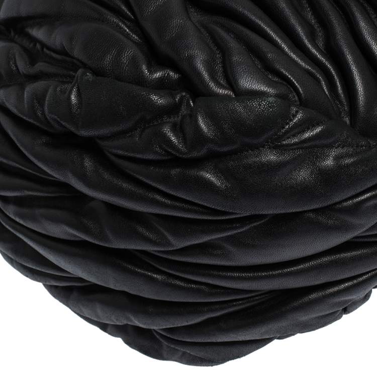 Pre Owned Miu Miu Black Matelasse Leather Hobo