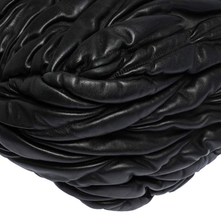 Pre Owned Miu Miu Black Matelasse Leather Hobo